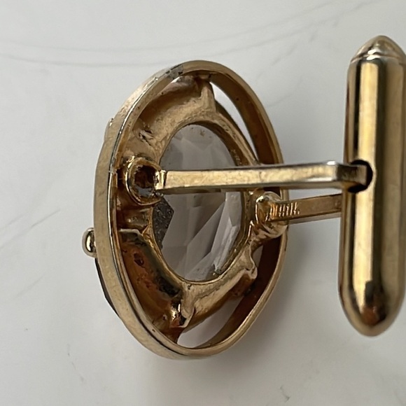 Large Gold Tone Oval Smokey Quartz Cufflinks Vintage - Picture 2 of 8
